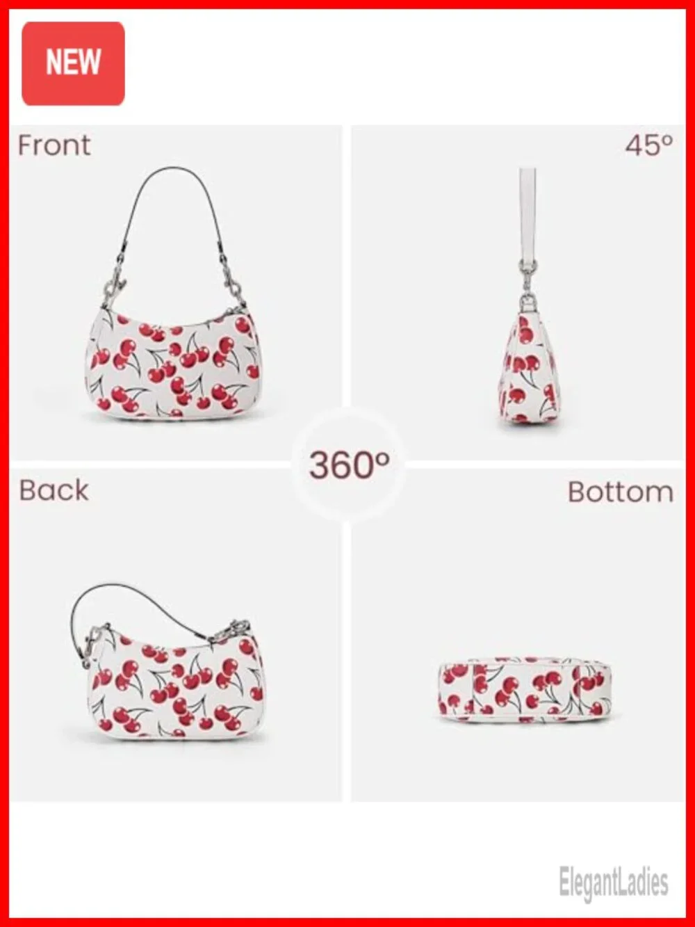 Cherry Hobo Shoulder Crossbody Bag with Adjustable Strap Faux Leather
